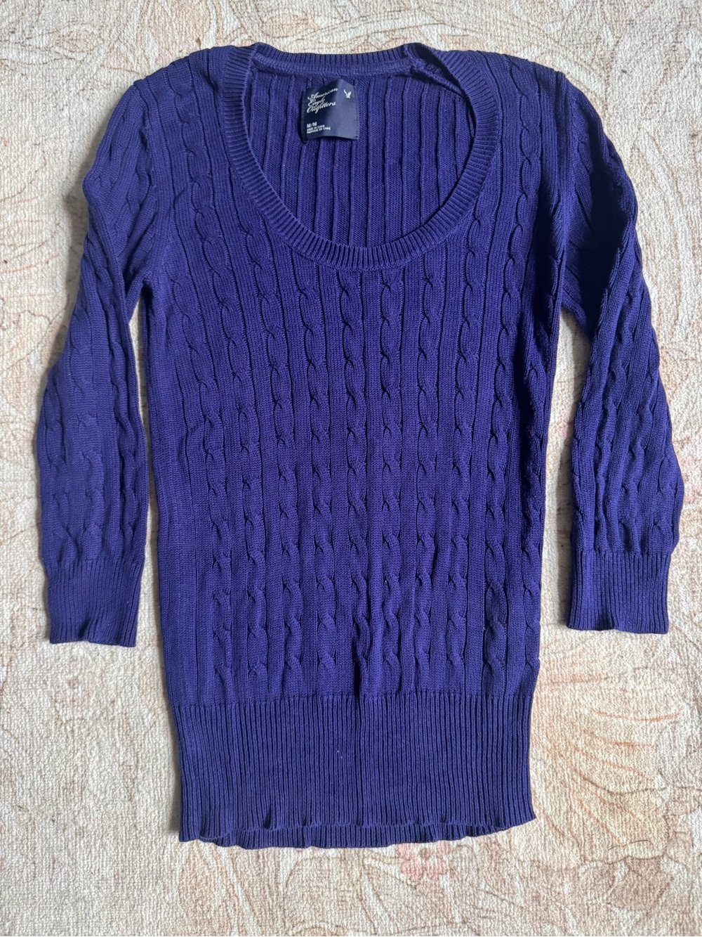 American Eagle Outfitters Cobalt Blue Cable Scoop Neck Sweater